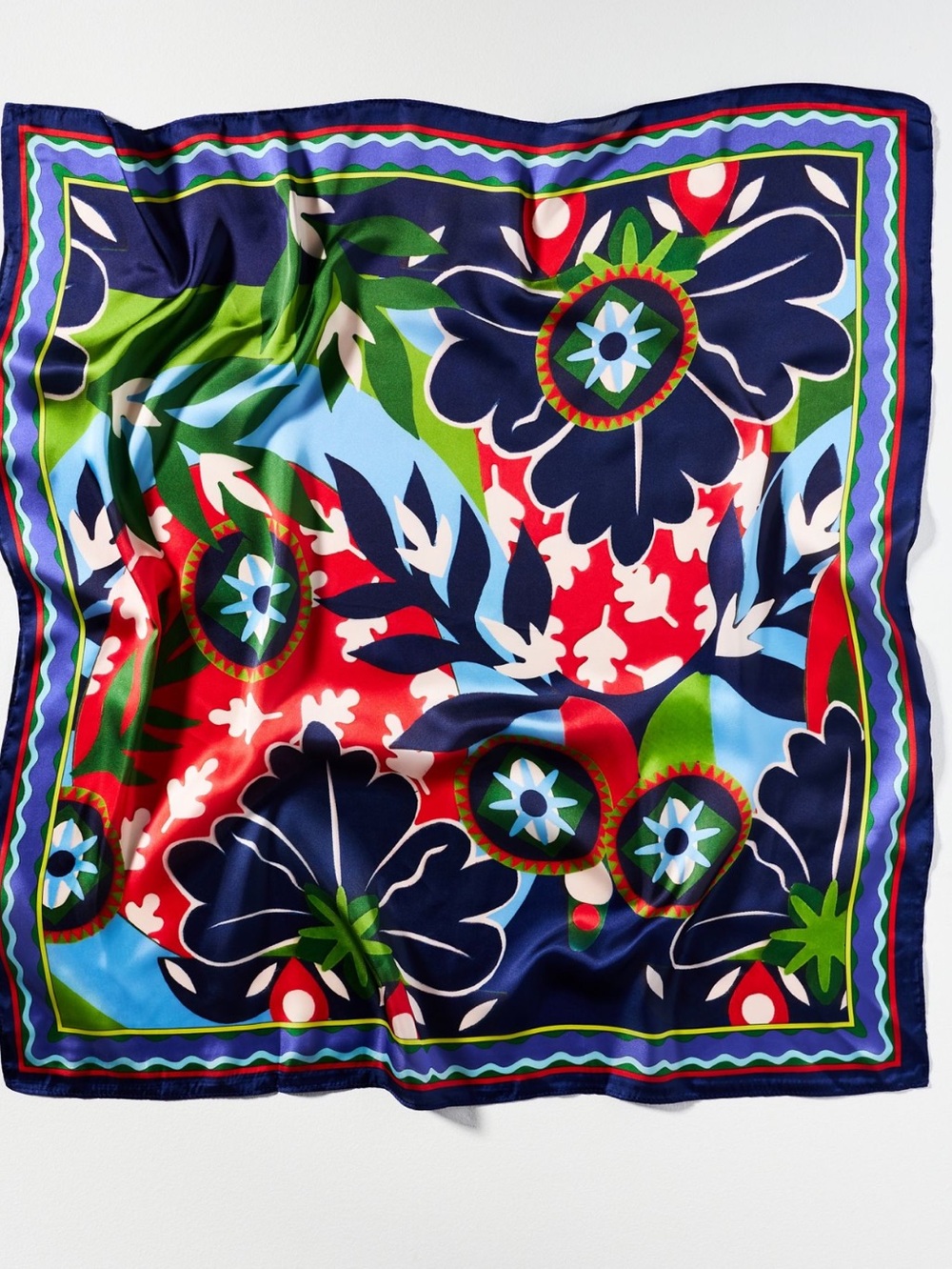 Anthropologie Silky Scarf Bag Head Hair Scarves New Blue and Red Floral Set of 2 - Picture 3 of 9